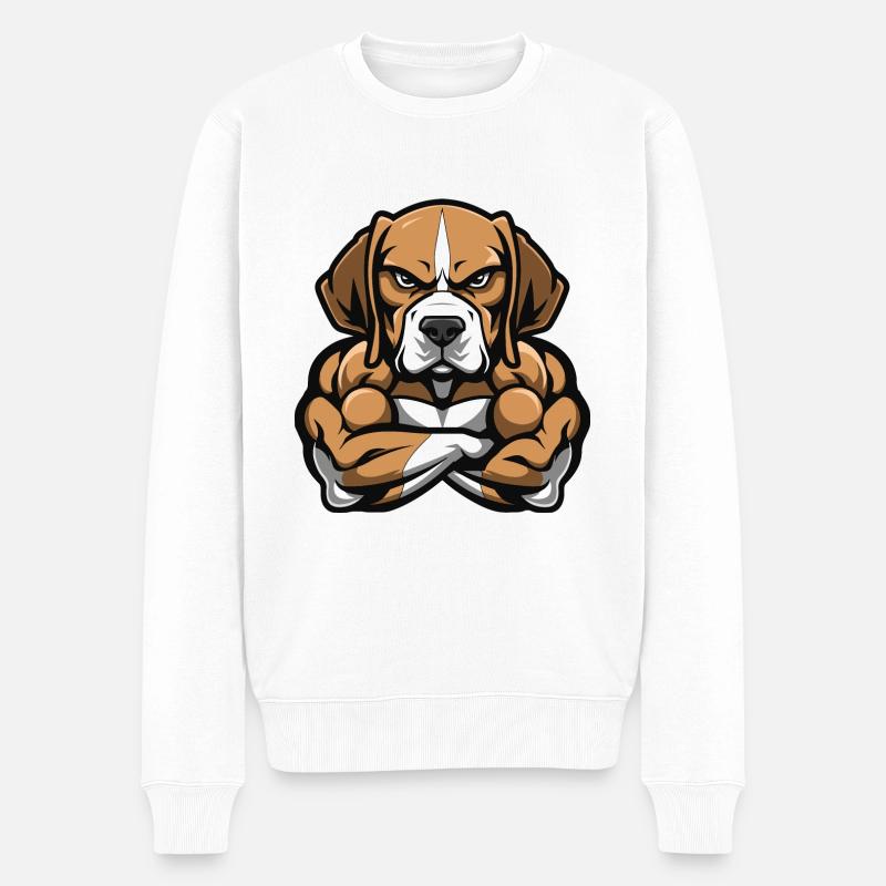 Beagle Chien Muscles Musculation - Pull Premium bio Homme - blanc