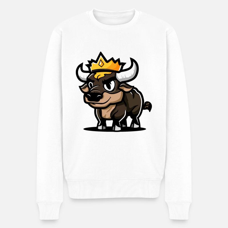 Stier Comic Krone - Männer Premium Bio Pullover - Weiß