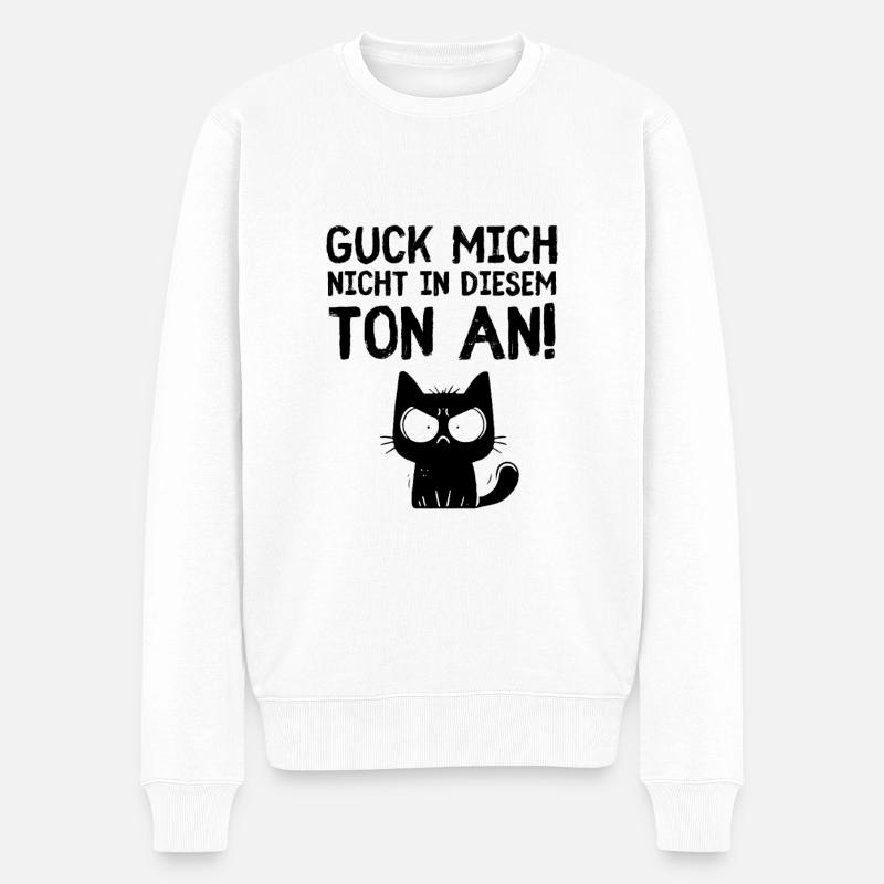 Guck mich nicht so – Zornige Katze Statement - Männer Premium Bio Pullover - Weiß