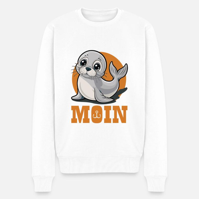 Jeune phoque avec « Moin » - Pull Premium bio Homme - blanc