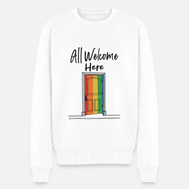All Welcome Here Regenbogen Willkommen - Männer Premium Bio Pullover - Weiß