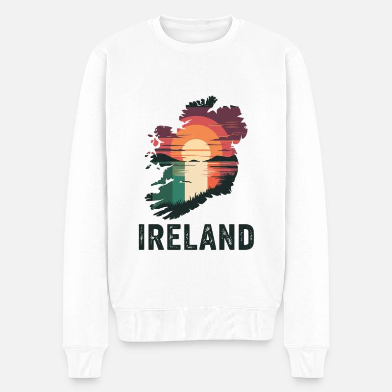 Irland Karte mit Flagge & Sonne - Männer Premium Bio Pullover - Weiß