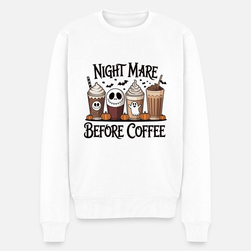 Halloween Kaffee Albtraum Shirt - Männer Premium Bio Pullover - Weiß