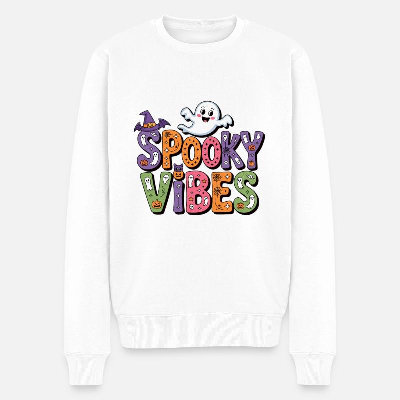 Spooky Vibes Halloween - Männer Premium Bio Pullover - Weiß