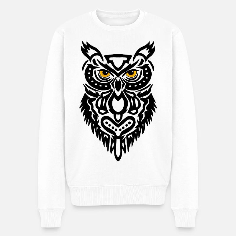 Der Blick der schwarzen Eule - Männer Premium Bio Pullover - Weiß