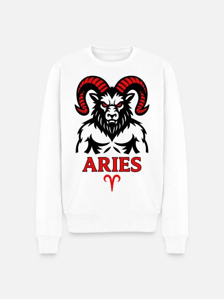 Aries Sternzeichen mit Hörnersymbol - Männer Premium Bio Pullover - Weiß
