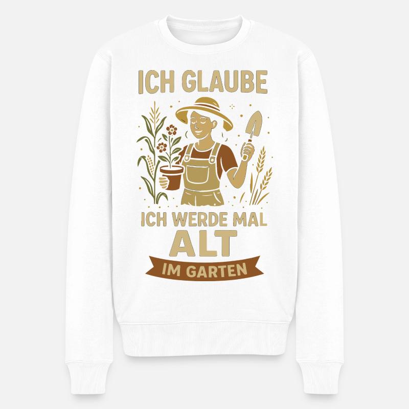 Gartenheldin Spruch Alt im Garten - Männer Premium Bio Pullover - Weiß