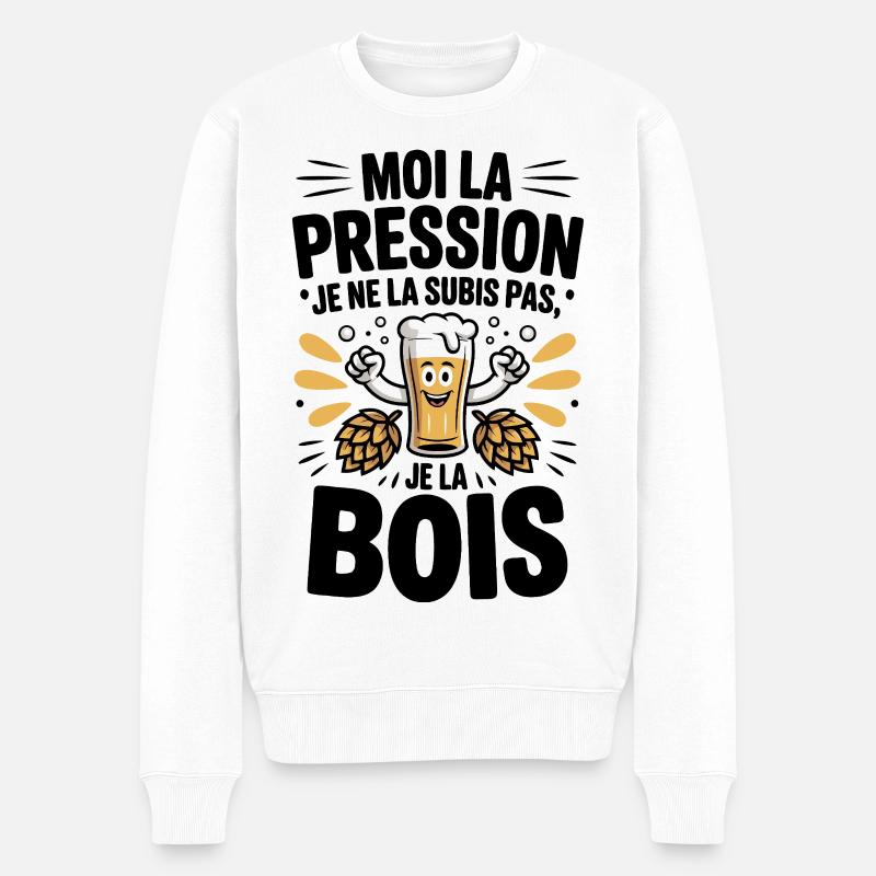 Bière Pression Subis houblon llustration fun - Pull Premium bio Homme - blanc