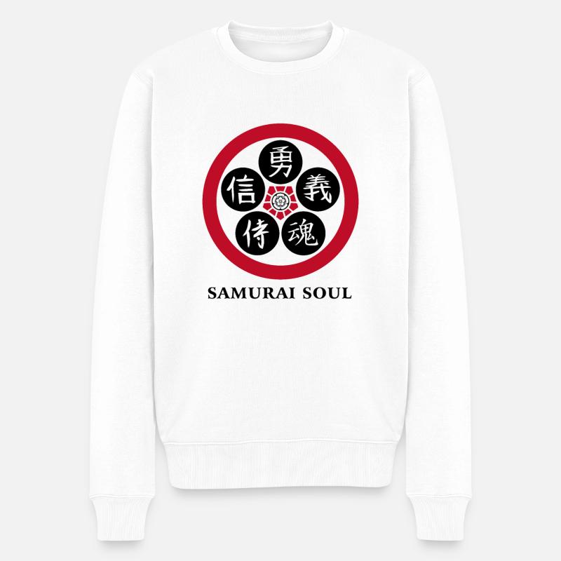 Kanji Samurai japanische Symbole weißes Thema - Männer Premium Bio Pullover - Weiß