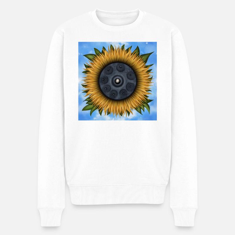 Handpan mit Sonnenblume - Männer Premium Bio Pullover - Weiß