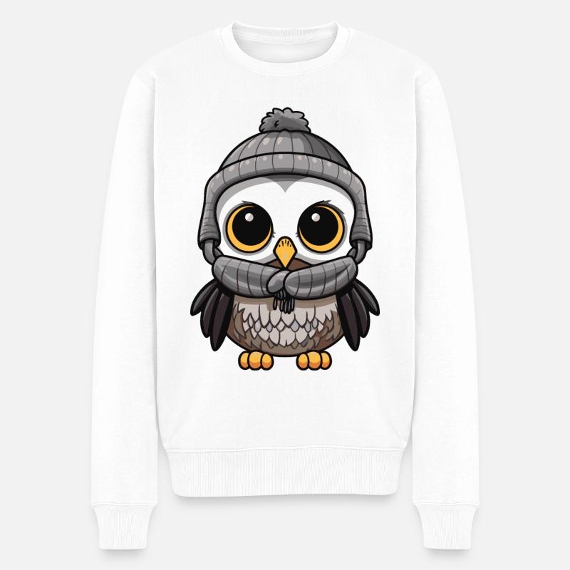 Eule Winter Cozy - Männer Premium Bio Pullover - Weiß