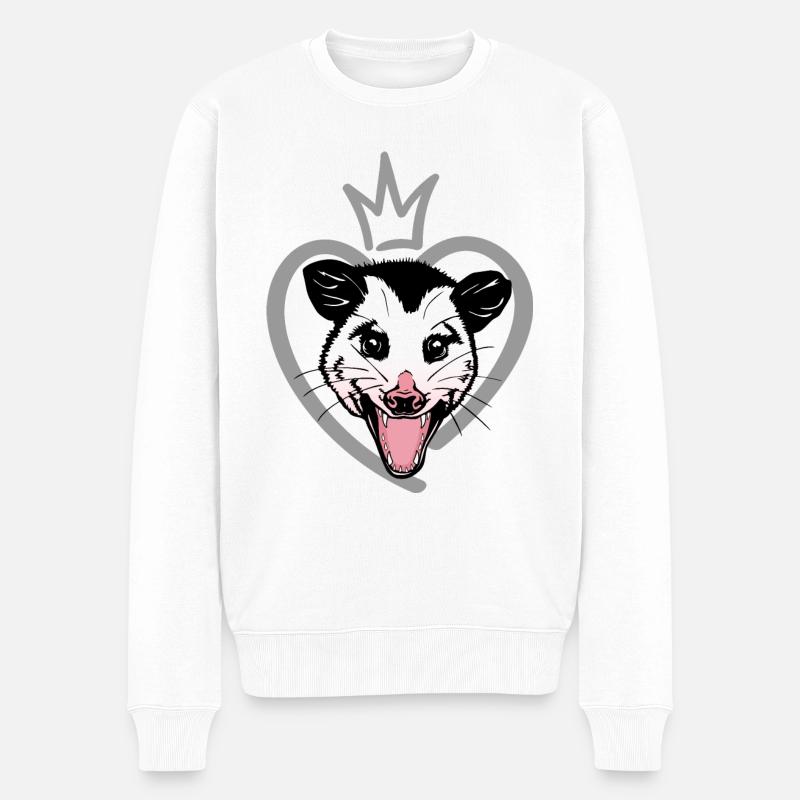 Opossum und Herz - Männer Premium Bio Pullover - Weiß