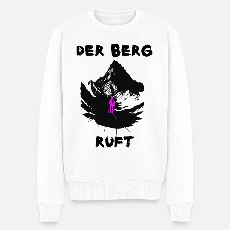 Der Berg ruft. Pink - Männer Premium Bio Pullover - Weiß