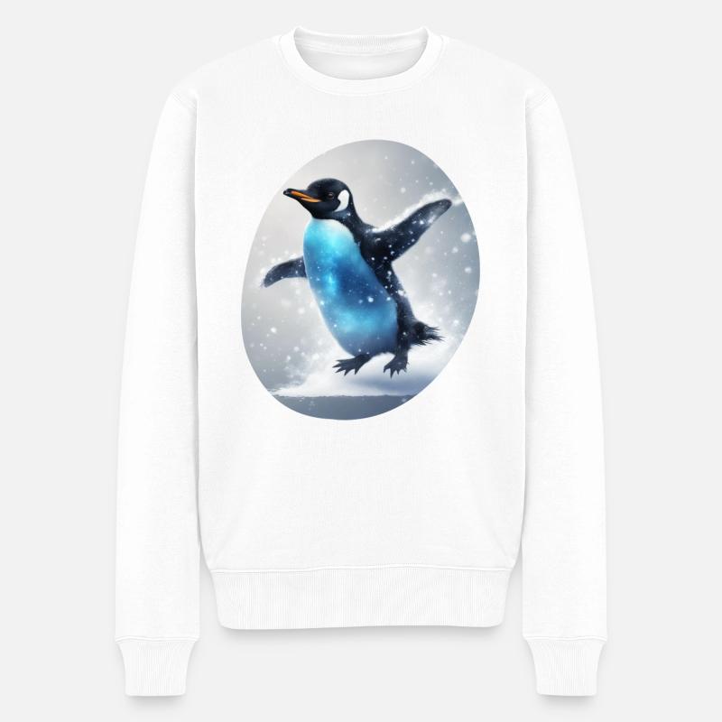 Süßer Pinguin hüpft - Männer Premium Bio Pullover - Weiß
