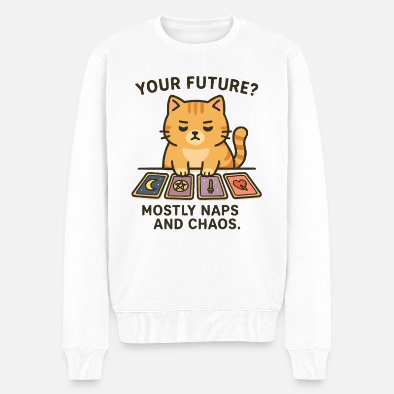 Ihre Zukunft? Meistens Nickerchen und Chaos, Katze, Tarot, - Männer Premium Bio Pullover - Weiß