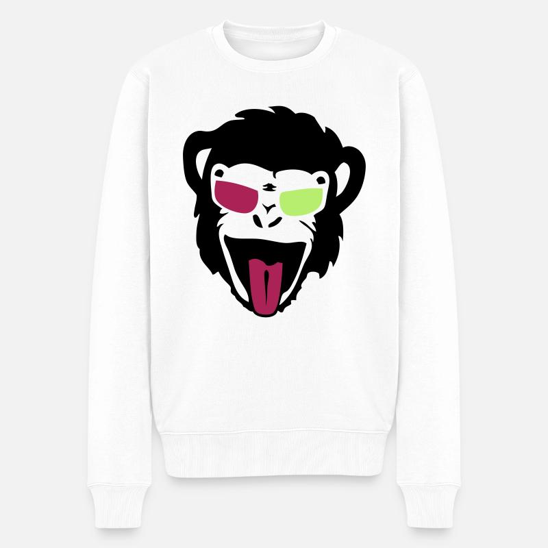Gorilla-Affenkopf-Lünette - Männer Premium Bio Pullover - Weiß