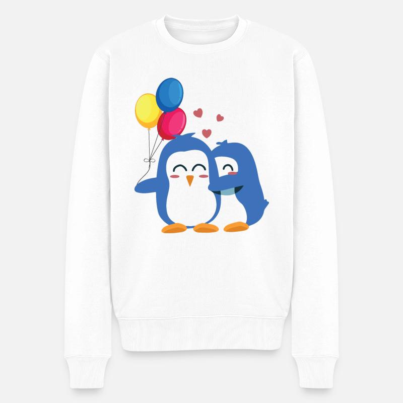 Pinguine mit Luftballons - Männer Premium Bio Pullover - Weiß