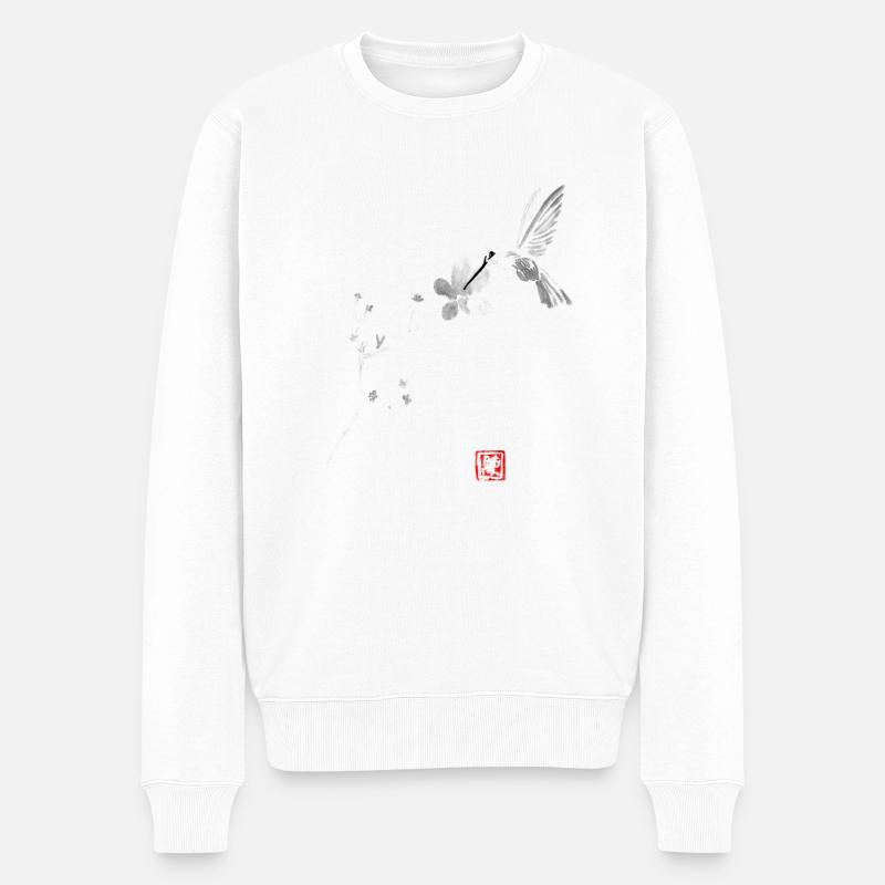 Sakura und Vogel - Männer Premium Bio Pullover - Weiß