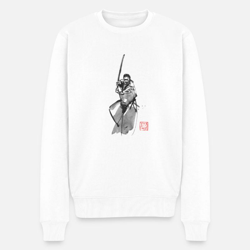 Samurai bewaffnet - Männer Premium Bio Pullover - Weiß
