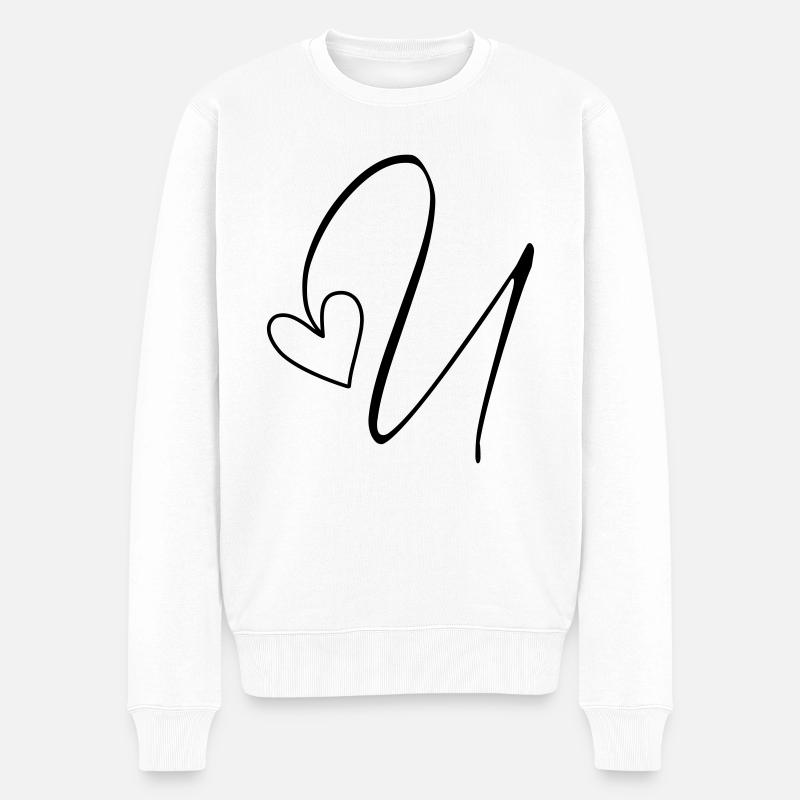 Lettre U Calligraphie Lettre-U - Pull Premium bio Homme - blanc