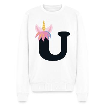 Einhorn-Buchstabe Regenbogenstyle "U" | be unique - Männer Premium Bio Pullover - Weiß - Vorne - Thijin (182cm)