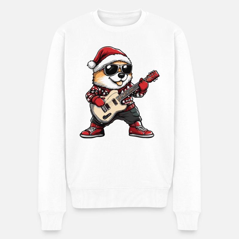 Akita Chien Guitare de Noël - Pull Premium bio Homme - blanc