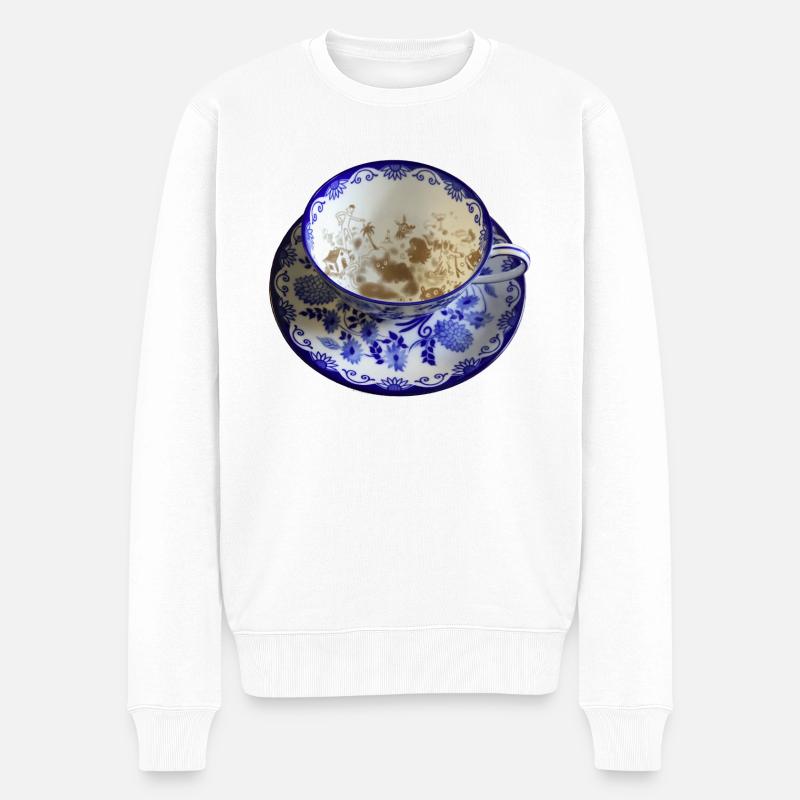 Tasse mit Kaffeesatz - Männer Premium Bio Pullover - Weiß