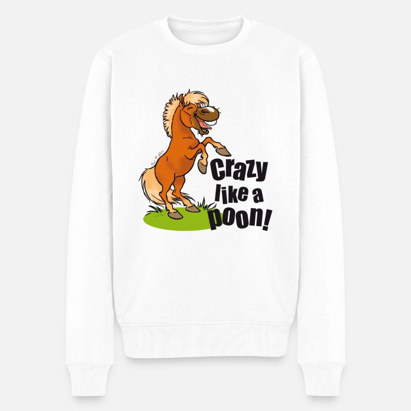 Verrückter Pony schwarzer Text - Männer Premium Bio Pullover - Weiß