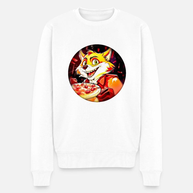Fuchs mit Pizza - Männer Premium Bio Pullover - Weiß