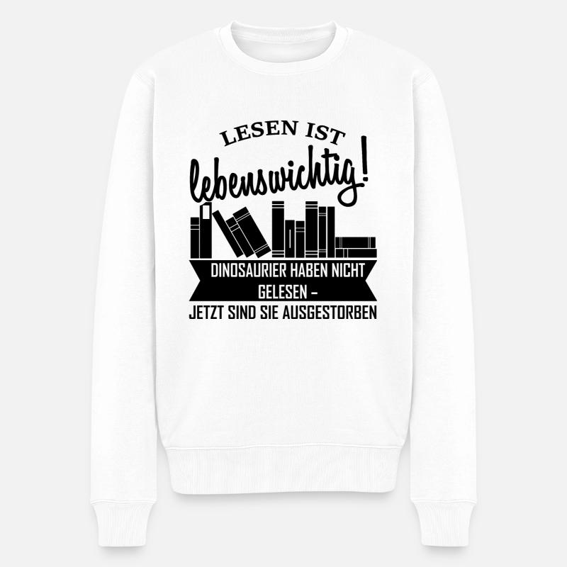 Lesen ist lebenswichtig - schwarz - Männer Premium Bio Pullover - Weiß