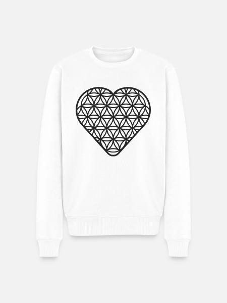 Lebensblume Herz - Männer Premium Bio Pullover - Weiß