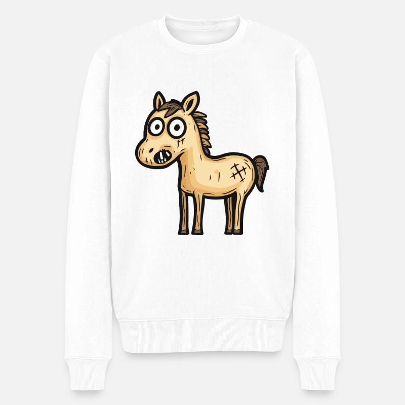 Cheval Halloween Bande dessinée Zombie - Pull Premium bio Homme - blanc