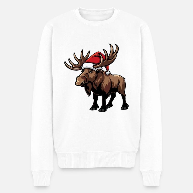 Elch Weihnachten - Männer Premium Bio Pullover - Weiß