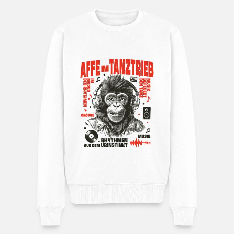 Affe Beats Shirt: Straßenparty mit Kopfhörern - Männer Premium Bio Pullover - Weiß