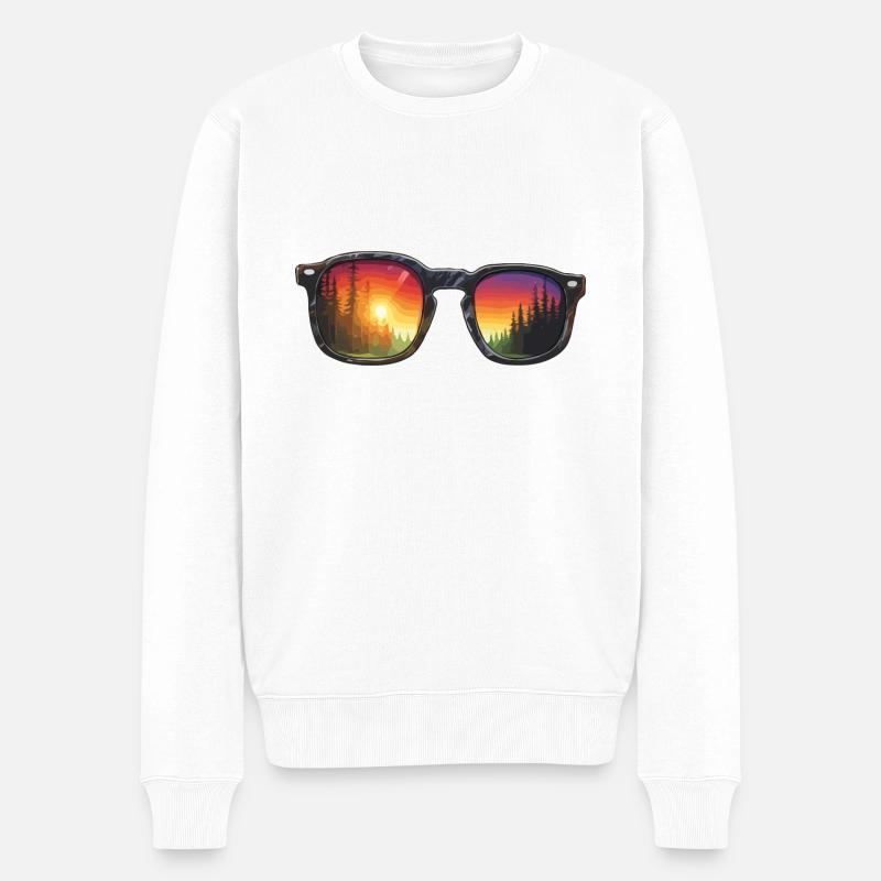 Sonnenbrille / Reflektion / Wald / Spiegelung - Männer Premium Bio Pullover - Weiß