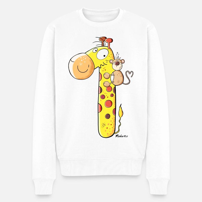 Affe auf Giraffe - Männer Premium Bio Pullover - Weiß