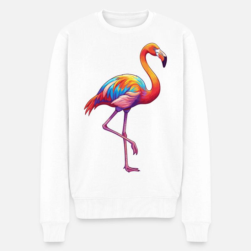Bunte Flamingo-Regenbogen-Pop-Art-Aquarell - Männer Premium Bio Pullover - Weiß