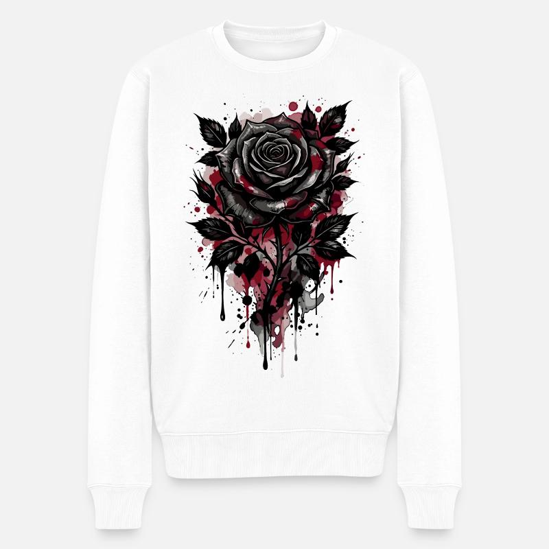 Rose, Schwarze Rose, Rose & Blumen - Männer Premium Bio Pullover - Weiß