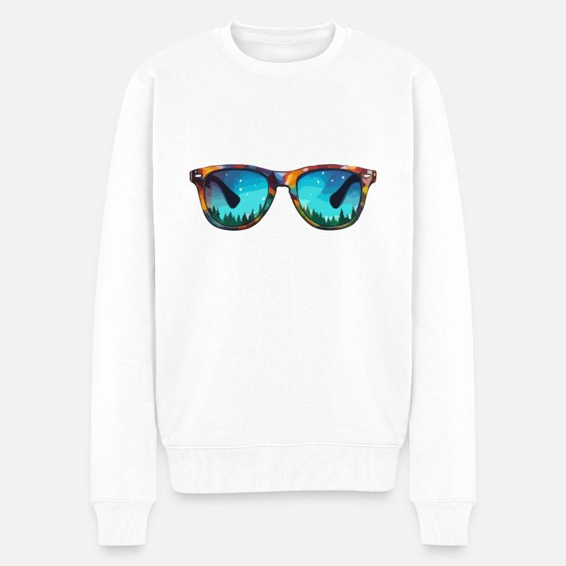 Sonnenbrille / Reflektion / Wald / Spiegelung - Männer Premium Bio Pullover - Weiß