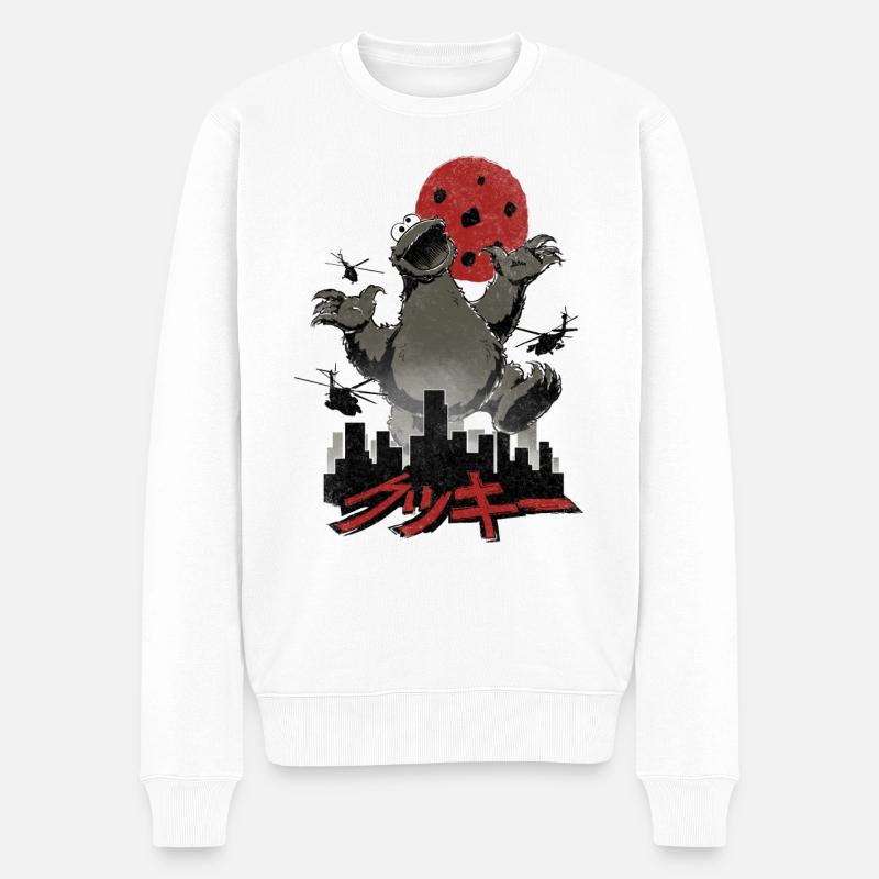 Sesamstraße Krümelmonster Cookiezilla - Männer Premium Bio Pullover - Weiß