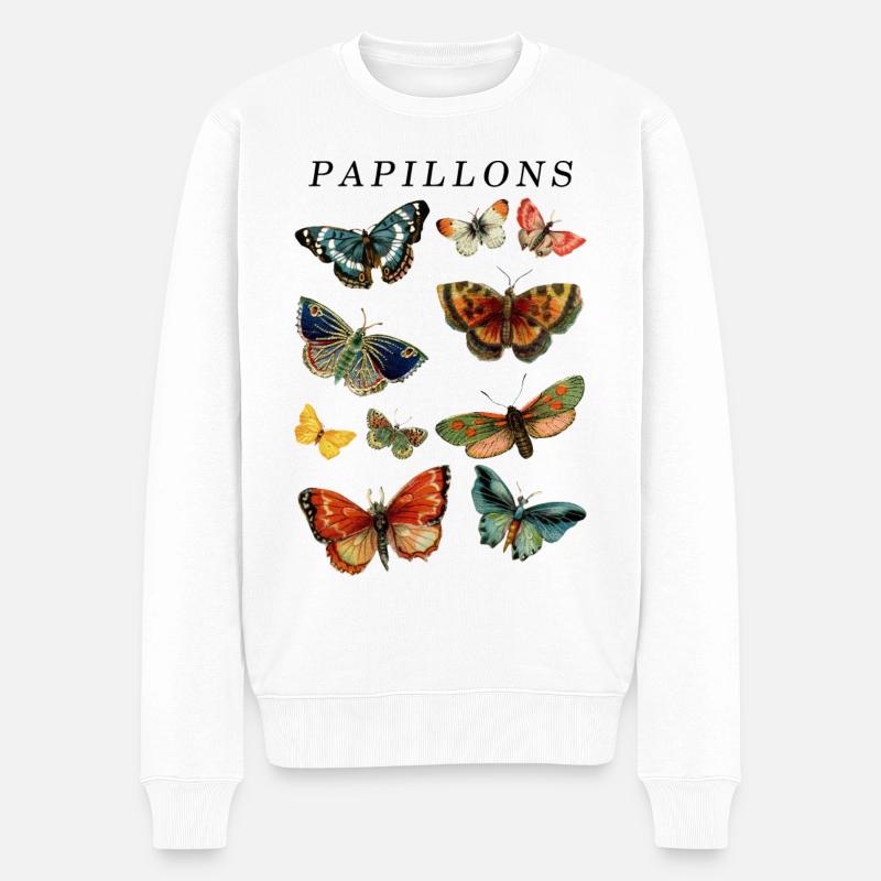 Papillons Schmetterling Vintage Grafik - Männer Premium Bio Pullover - Weiß