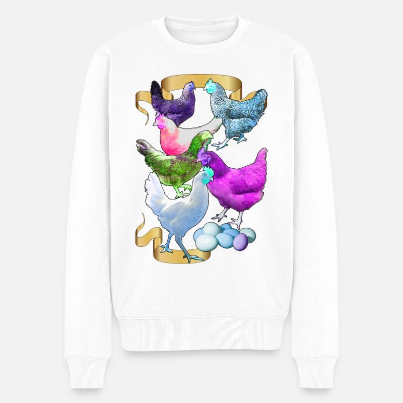 Alex' Hühner in funky Farben - Männer Premium Bio Pullover - Weiß