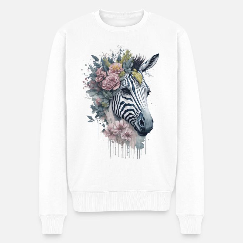 Florales Zebra - Männer Premium Bio Pullover - Weiß