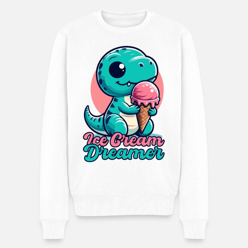 Eiscreme Träumer süßer T-Rex mit Eis Geschenk - Männer Premium Bio Pullover - Weiß