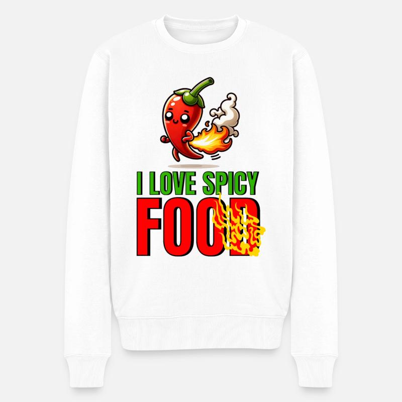 ICH LIEBE SCHARFES ESSEN - Funny Chili - Männer Premium Bio Pullover - Weiß