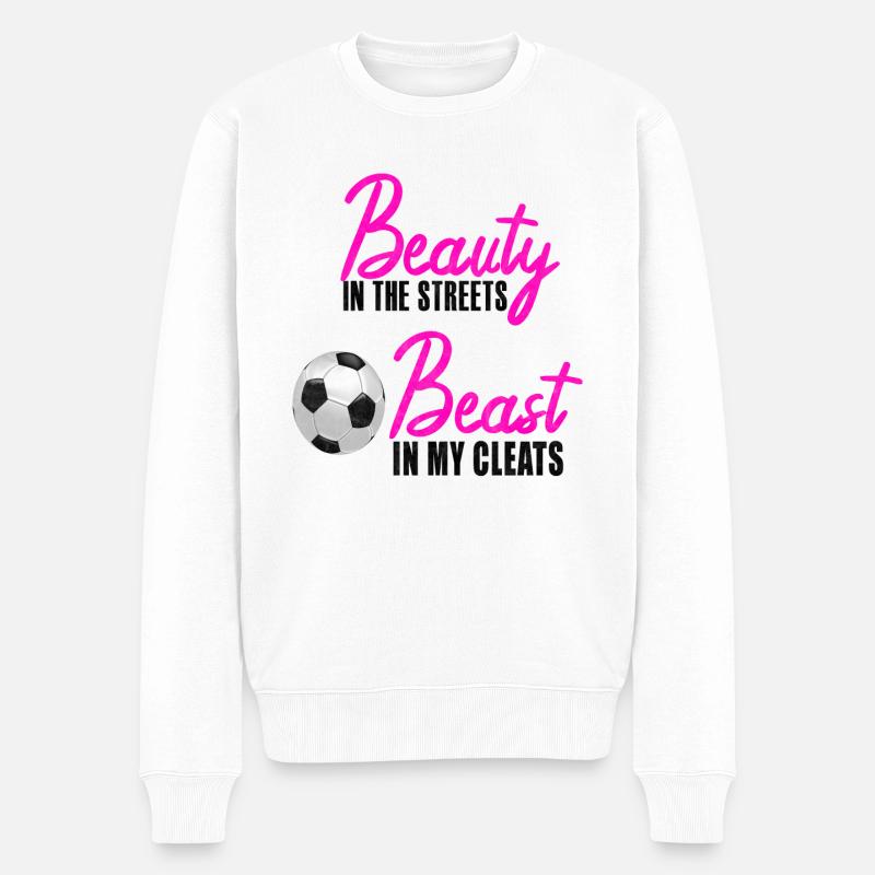 Fussball Maedchen Fußball Spruch - Männer Premium Bio Pullover - Weiß
