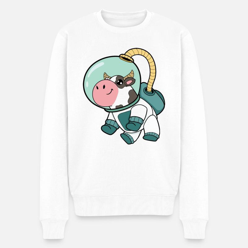 Kuh Astronaut - Männer Premium Bio Pullover - Weiß