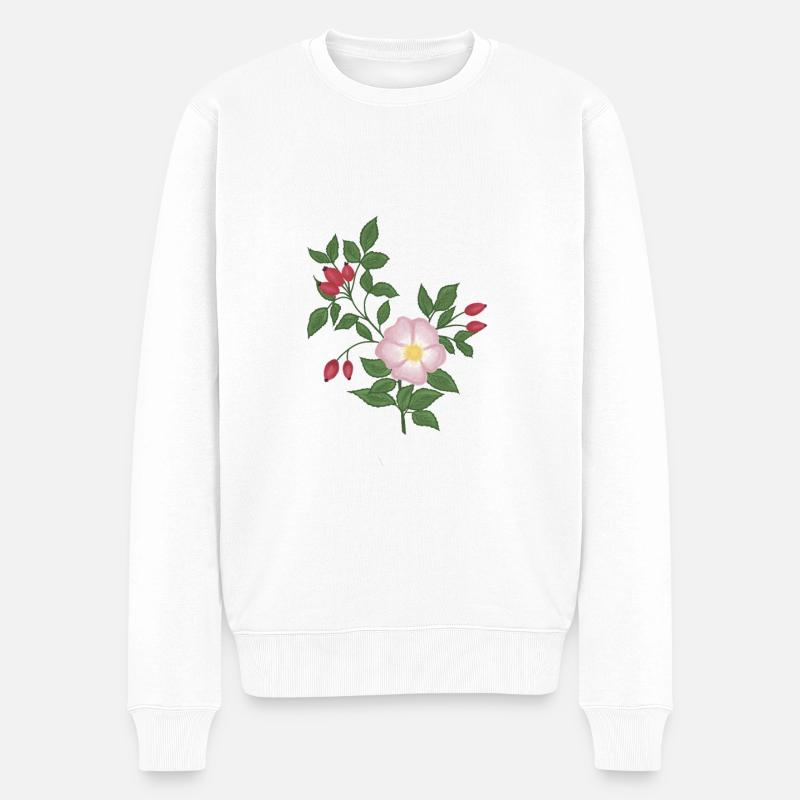 Wildrose und Hagebutten - Männer Premium Bio Pullover - Weiß
