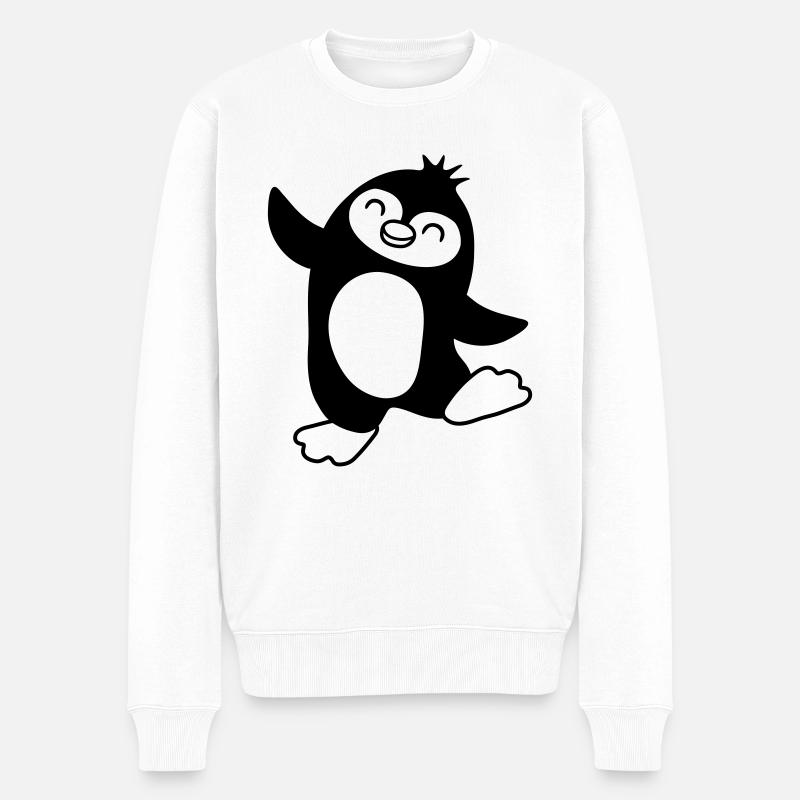 Süßer glücklicher Pinguin tanzt - Männer Premium Bio Pullover - Weiß
