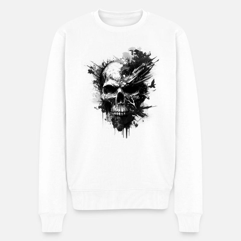 Schwarzer Schädel - Männer Premium Bio Pullover - Weiß